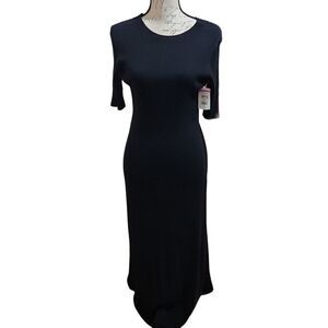 Treasure & Bond Ladies Black Ribbed Short Sleeve Dress - Size Small